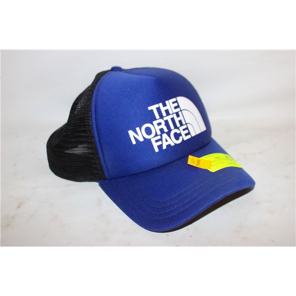NORTH FACE LOGO TRUCKER HAT IN A BLUE COLOR