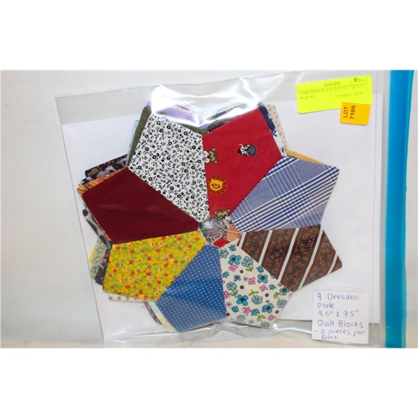 9 DRESDEN PLATE 9.5"X9.5" QUILT BLOCKS,