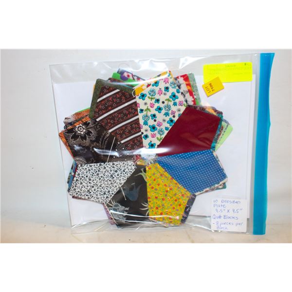 10 DRESDEN PLATE 9.5"X9.5" QUILT BLOCKS,