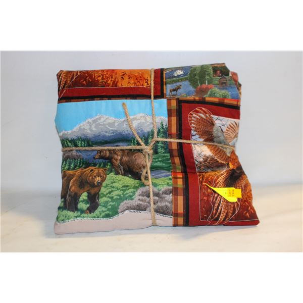 UNFINISHED HOME-MADE WILDLIFE QUILT 68"X58"