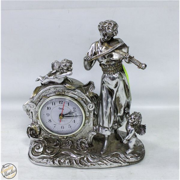CROSA QUARTZ MANTEL CLOCK VIOLINEST+CHERUB ANGELS