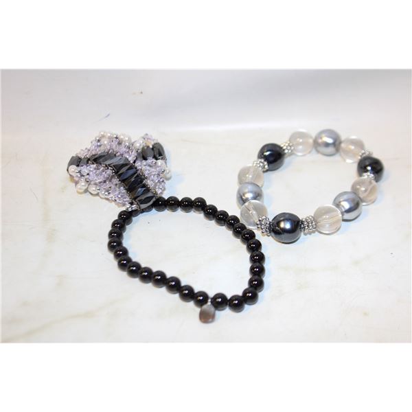 BLACK STONE BRACELET; ANKLET WITH HEMATITE BEADS;