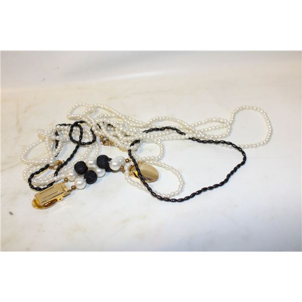 BLACK + WHITE NECKLACE + BRACELET SET; SHAWL CLIP