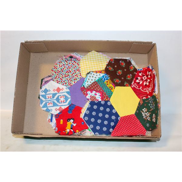 12 QUILT BLOCKS 10"X10" 7 HEXAGONS PER BLOCK