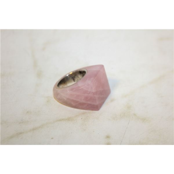 CHUNKY ROSE QUARTZ AND 925 RING - SIZE 10