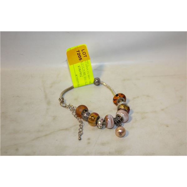 SILVER TONE BRACELET WITH 6 GLASS BEADS STAMPED
