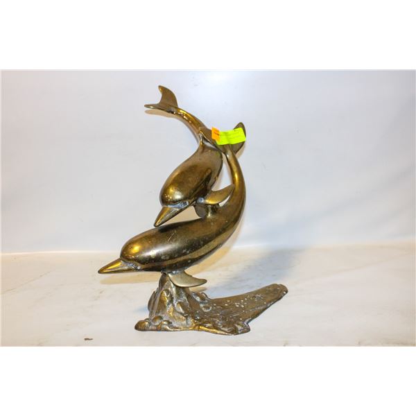 HEAVY BRASS DOLPHINS 16 INCH HEIGHT