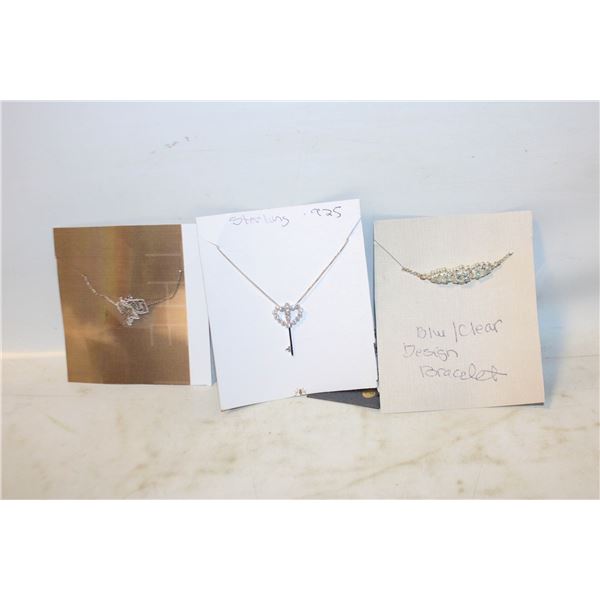 2 STERLING NECKLACES, DESIGNER BLUE CRYSTAL BRCLT