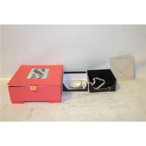 STERLING .925, RED STONE BRCLT, STERLING NECKLACE,