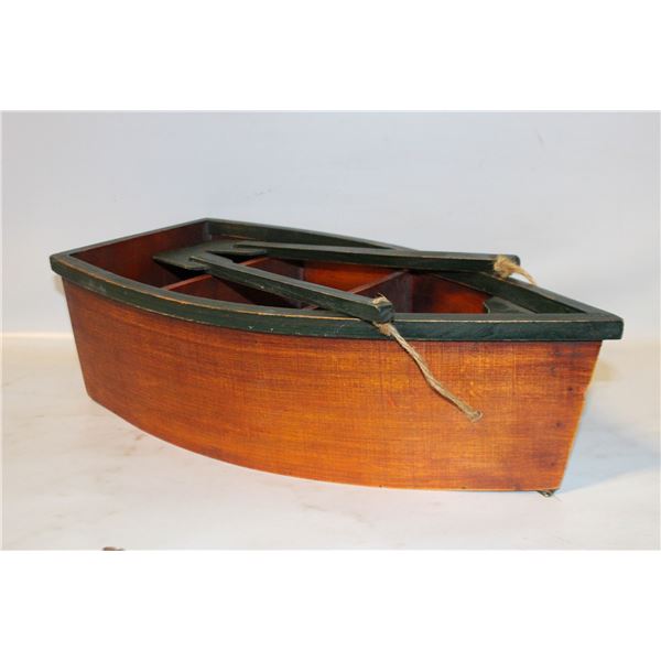 WOODEN MINI MANTEL CANOE WITH 2 OARS 14" TALL