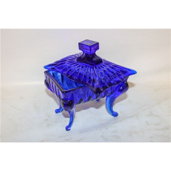 VINTAGE COBALT TRINKET BOX WITH LID
