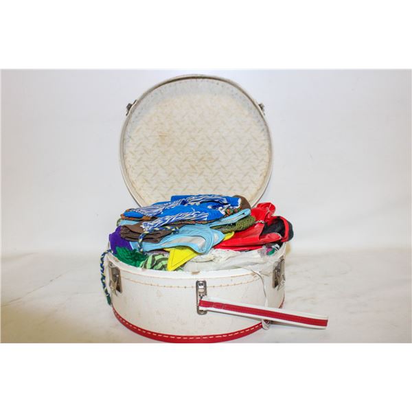 VTG HAT BOX FILLED WITH VINTAGE DOLL CLOTHES