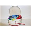 Image 1 : VTG HAT BOX FILLED WITH VINTAGE DOLL CLOTHES