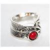 Image 1 : 14)  SILVER TONE SPOON RING WITH RED