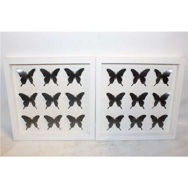 PAIR OF BUTTERFLY ENCASED WALL ART
