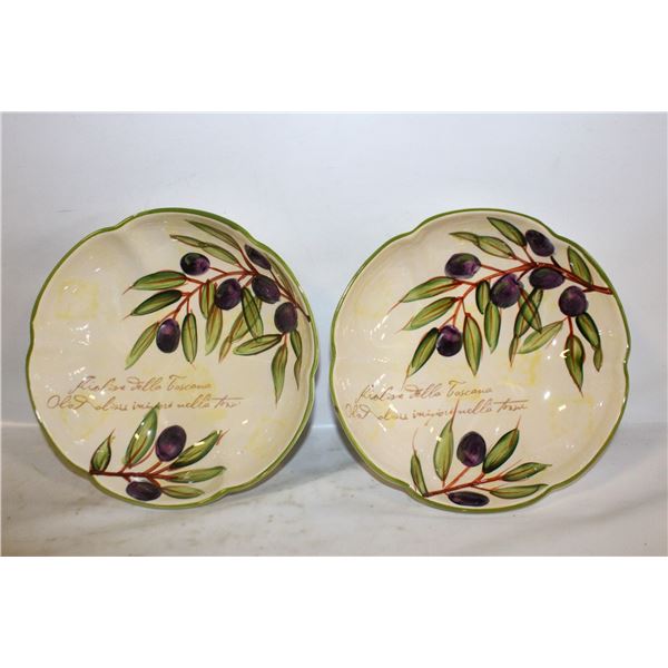 HAND PAINTED TUSCAN OLIVE BRANCH SERVING BOWLS