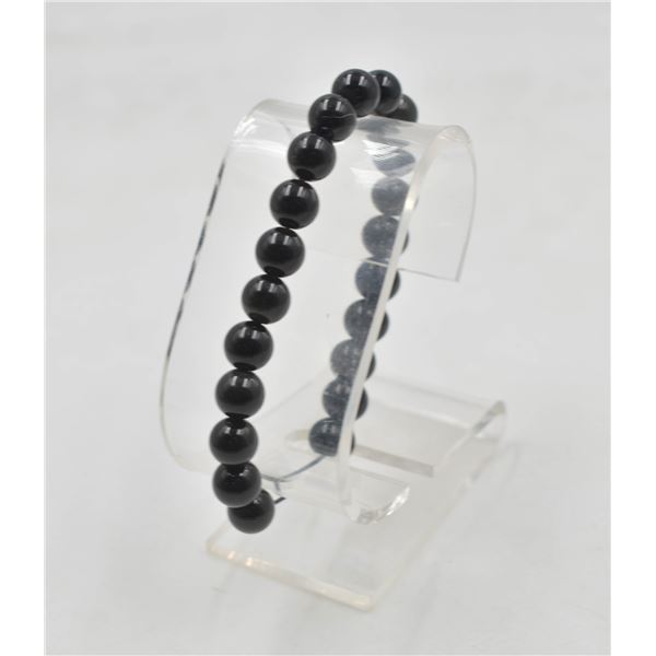 #100- NATURAL BLACK OBSIDIAN BEAD BRACELET 8MM/75"