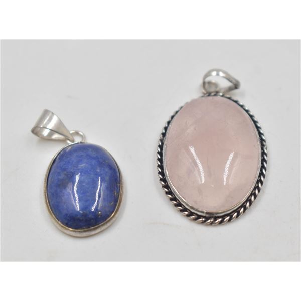 #230-NATURAL LAPIZ & ROSE QUARTZ PENDANT