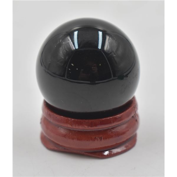 #56- NATURAL BLACK OBSIDIAN SPHERE BALL +STAND