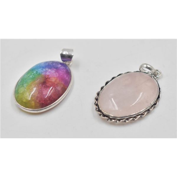 #229-NATURAL LAPIZ & ROSE QUARTZ PENDANT