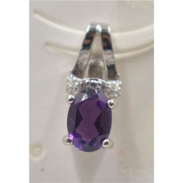 #193-NATURAL PURPLE AMETHYST  & CZ PEDANT