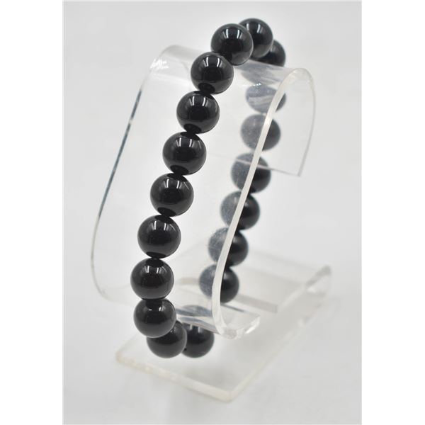 #94- NATURAL BLACK OBSIDIAN BEAD BRACELET 10MM/75"