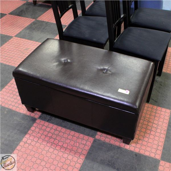 DARK BROWN LEATHER STORAGE BENCH - LINED,