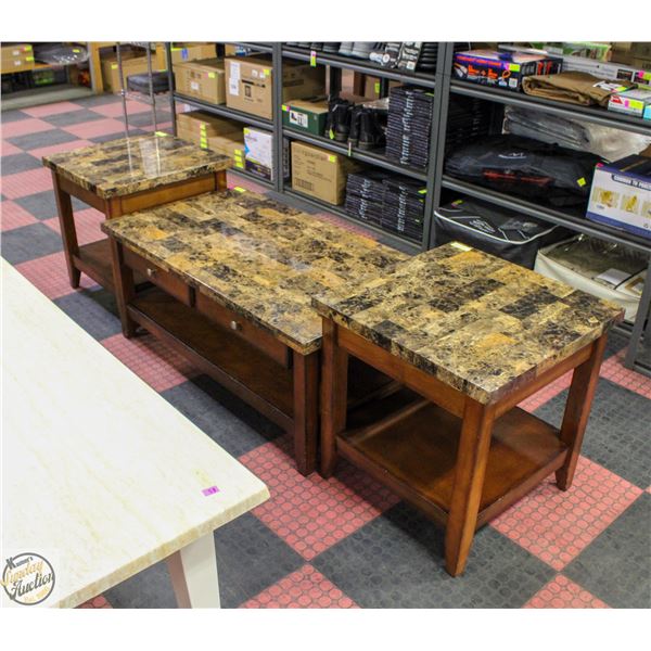 3-PIECE SOLID WOOD TABLE SET WITH FAUX