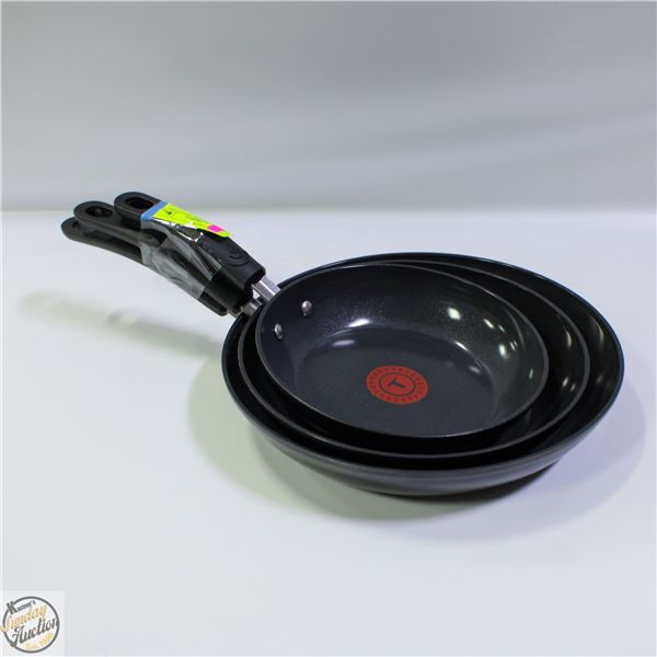 3PC T-FAL CERAMIC SKILLET SET