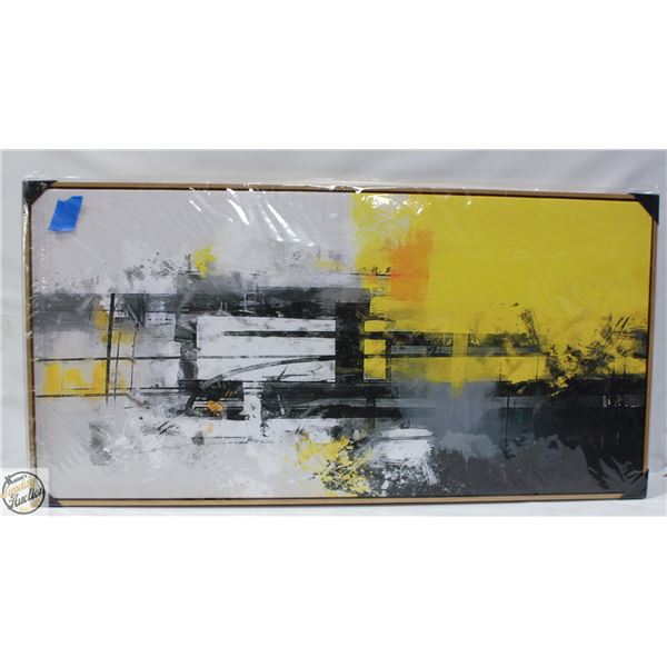 NEW SOLID WOOD FRAME ABTRACT YELLOW WALL ART