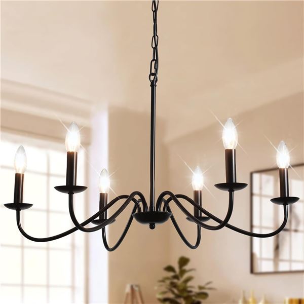 BRAND NEW KEESFU 6 LIGHT BLACK CHANDELIER FARMHOUSE