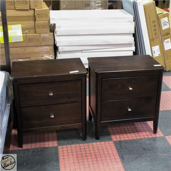 SET OF TWO SOLID DARK WOOD 2-DRAWER NIGHT