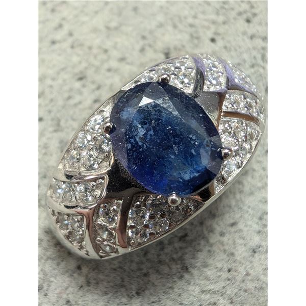SILVER (7.46G) SAPPHIRE (3CT) RING SZ 8