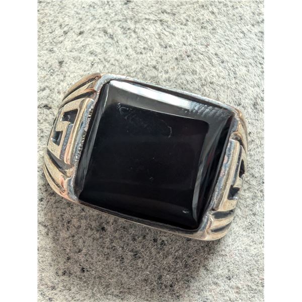 SILVER (9.5G) BLACK ONYX RING SZ 10.75