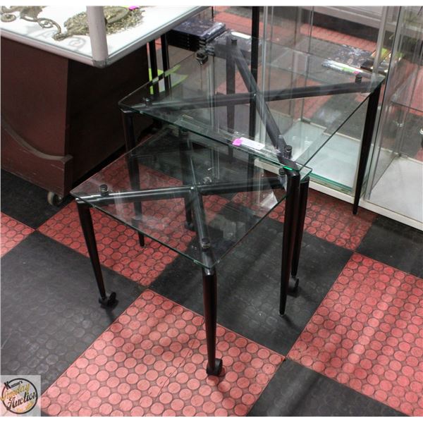 2 GLASS COFFEE TABLES 23"X22"X22" & 17"X22"22