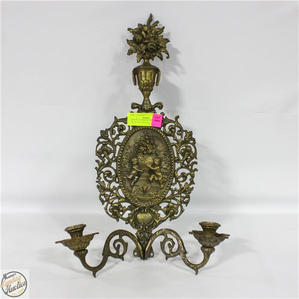 VINTAGE 2 CANDLES HOLDER BRASS, WALLMOUNT