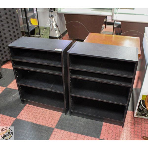 2 BLACK BOOKCASES W/3 SHELVES 32" X 24" X 11"