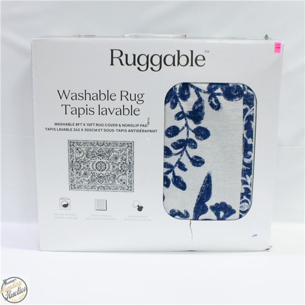 NEW RUGGABLE WASHABLE RUG 8FT X 10FT WITH NON SLIP