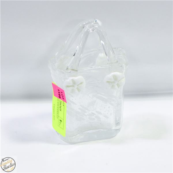 ESTATE ART GLASS HANDLED PURSE VASE