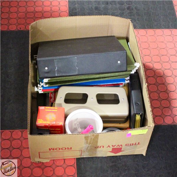 LARGE BOX FULL OF OFFICE SUPPLIES INCL. NEW