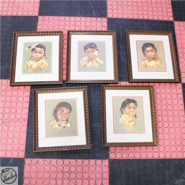 FIVE FRAMED OXBOROUGH PRINTS OF NATIVE CHILDREN