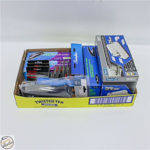 LOT OF NEW OFFICE STAPLERS-INCLUDES AUTO STAPLER
