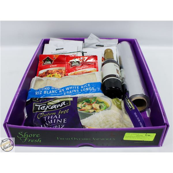 PURPLE FLAT WITH VARIOUS EPICURE MEAL MIXES,
