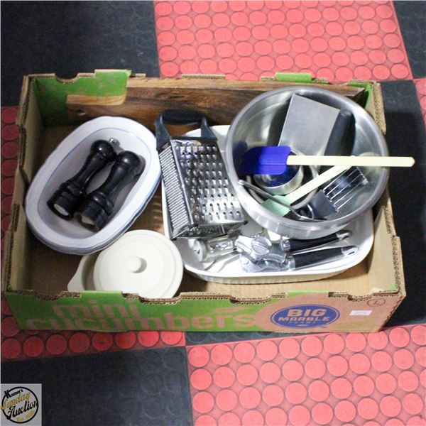 FLAT WITH BAKEWARE & SERVING DISHWARE,