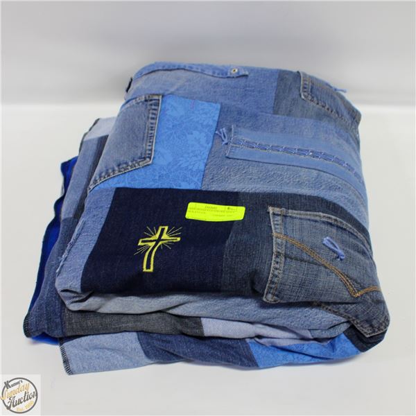 QUEEN DENIM PATCHWORK QUILT THICK-ESTATE