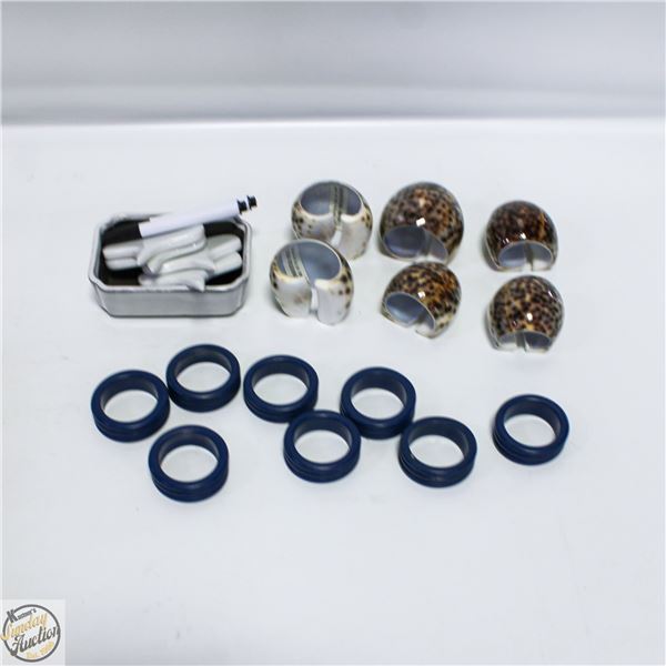 ESTATE NAPKIN RINGS - ASSORTED + 4 PORCELAIN LABEL