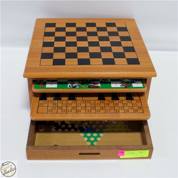 WOODEN "10 IN 1 BOARD GAME BOX"