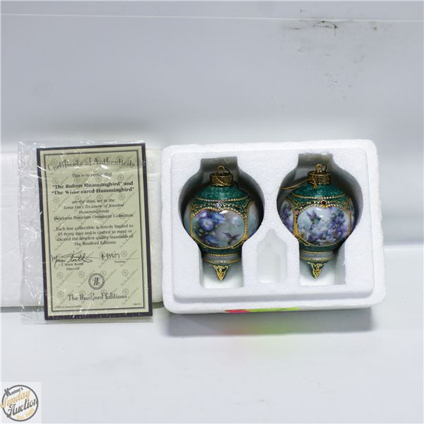HUMMINGBIRD ORNAMENTS SET BRADFORD EXCHANGE W/COA