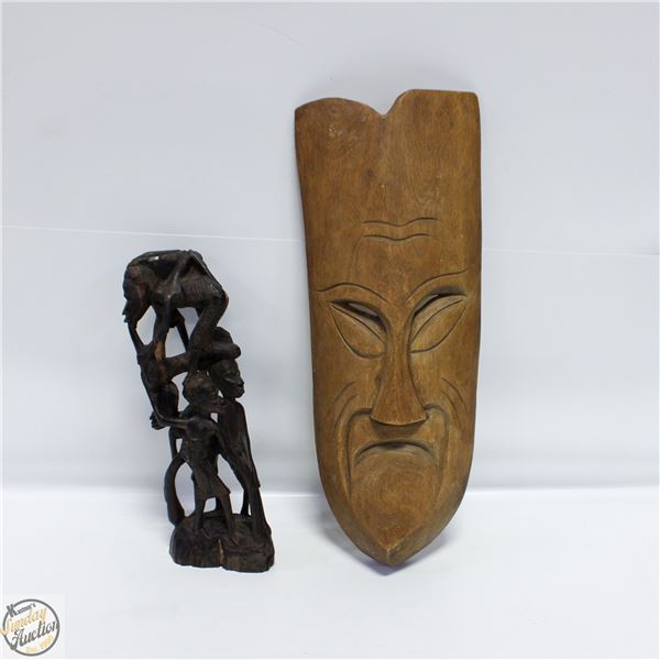 PAIR OF SOLID WOOD CARVINGS 1 WALL