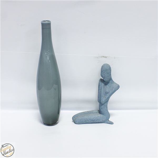 GLASS VASE H-14" + MANTEL DECOR PIECE H-9"